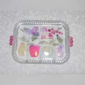 Vintage Indiana Glass Rainbow Fruit Design Platter 5 Divided Charcuterie Tray